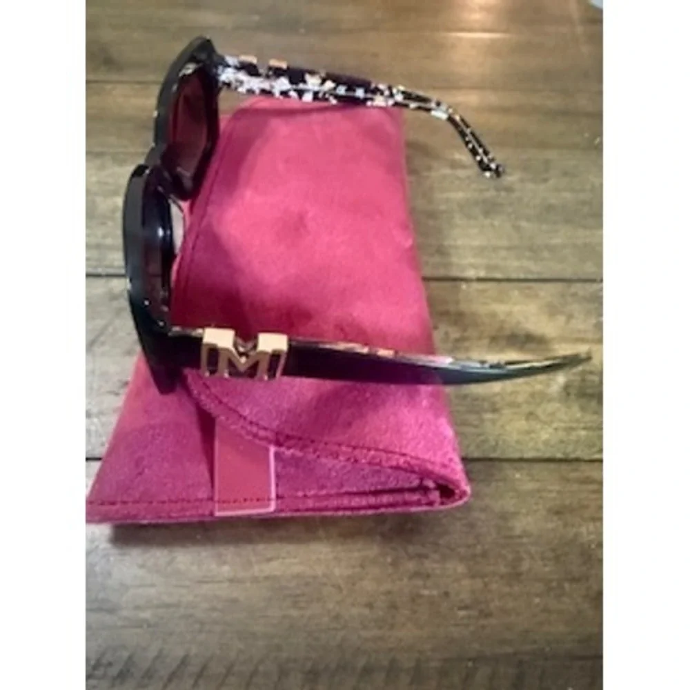 Marciano by Guess Black Rectangular Cat Eye Sunglasses Gold M Logo with Pouch